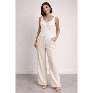 Divided Tank Top Blouse Women Small White Ruched Front Minimalist Casual Chic